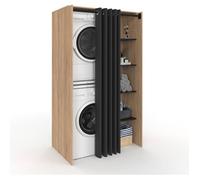 IDMarket Meuble de buanderie double pour machine à laver 100x65x180 cm Bois et Noir Rideau occultant