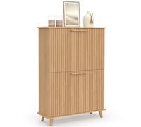 IDMarket - Meuble de Rangement 4 Portes Juliette Effet Lattes tasseau Bois Coloris chêne