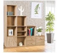 IDMarket - Meuble de rangement en escalier Liam 4 niveaux - Bois façon hêtre avec porte et tiroirs