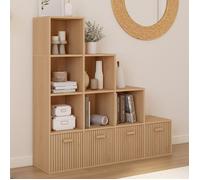 IDMARKET Meuble de rangement en escalier LORYS 4 niveaux effet lattes JULIETTE avec 4 tiroirs en tissu
