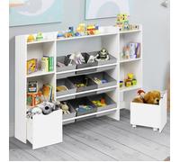IDMarket - Meuble de Rangement Enfant Mana 7 étagères, 9 bacs en Tissu et 2 Cubes sur roulettes Blanc