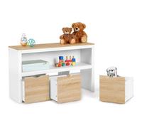 IDMarket - Meuble de Rangement Enfant Mana Bois et Blanc | Avec 3 tiroirs cubes sur roulettes et 1 étagère supérieure