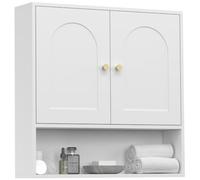 IDMarket - Meuble de Rangement Suspendu Salle de Bain Arsene Bois et Blanc | Avec armoire murale, 2 portes et 1 étagère