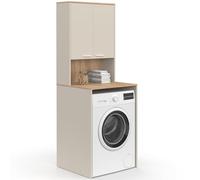IDMarket - Meuble Dessus de Machine à Laver Wallis avec Placard Beige et Bois façon hêtre