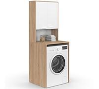 IDMarket - Meuble Dessus de Machine à Laver Wallis avec Placard Bois façon hêtre et Blanc