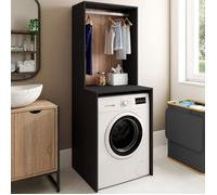 IDMARKET Meuble dessus machine à laver avec penderie WALLIS noir et bois façon hêtre