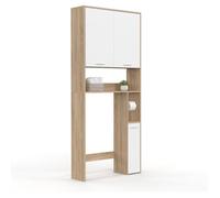 IDMarket Meuble Étagère WC WALLIS, Bois et Blanc, 79x23x178 cm, en Panneaux de Particules Mélaminés, pour Petits Espaces