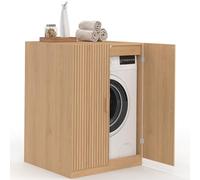 IDMarket - Meuble pour Machine à Laver avec Portes Juliette Effet Lattes tasseau Bois Coloris chêne