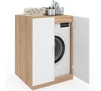 IDMarket - Meuble pour Machine à Laver avec Portes Wallis Blanc et Bois façon hêtre