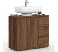 IDMarket - Meuble sous lavabo Salle de Bain TOMI avec Placard et 3 tiroirs Effet Noyer