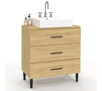 IDMarket - Meuble sous Vasque 80 cm Salle de Bain 3 tiroirs façon hêtre et Noir avec Pieds télescopiques
