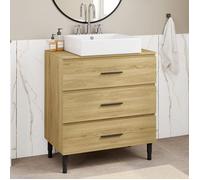 IDMARKET Meuble sous vasque 80 cm salle de bain 3 tiroirs façon hêtre et noir avec pieds télescopiques