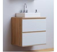 IDMARKET Meuble sous vasque suspendu salle de bain TOMI 2 tiroirs façon hêtre et blanc