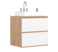 IDMARKET Meuble sous vasque suspendu salle de bain TOMI 2 tiroirs façon hêtre et blanc