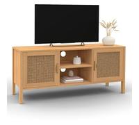 IDMarket - Meuble TV 110 cm EDHEN 2 Portes Bois et cannage
