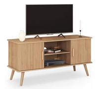 IDMarket - Meuble TV 110 cm Juliette 2 Portes Lattes tasseau Bois Coloris chêne