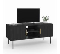 IDMarket Meuble TV MARCEL 110 cm noir 2 portes effet lattes