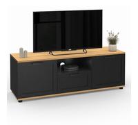 IDMarket – Meuble TV VITO 110 cm – tiroir et niche – Noir et bois