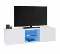 IDMarket - Meuble TV 113 cm ELI Blanc étagère en Verre avec LED