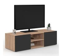 IDMarket - Meuble TV 113 cm ELI Bois façon hêtre Portes Noires
