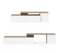 IDMarket - Meuble TV 140-180 cm modulable d'angle Basile Rotatif | Coloris bois et blanc
