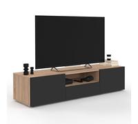 IDMarket - Meuble TV 140 cm ELI Bois façon hêtre Portes Noires