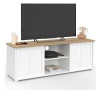 IDMarket - Meuble TV 140 cm Jango 2 Portes coulissantes | Coloris blanc et plateau bois