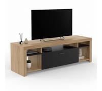 IDMarket - Meuble TV 140 cm Malo Bois et Placard Noir