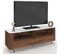 IDMarket - Meuble TV 140 cm Marla Noyer Effet Lattes 2 tiroirs et Plateau marbre Blanc Alaska