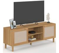 Meuble TV 140 cm ROBIN 2 portes bois et effet lin