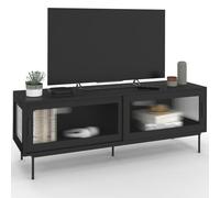 IDMARKET Meuble TV 140 cm ZINEB 2 portes coulissantes vitrées façade cannelée noir