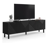 IDMarket - Meuble TV 180 cm HIMARA 2 Portes Lattes géométriques Bois Noir | Design lattes, motifs à reliefs, banc TV