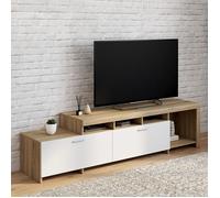 Meuble TV 180 cm MALO bois et placards blancs