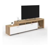 IDMarket Meuble TV MALO 180 cm bois et placards blancs