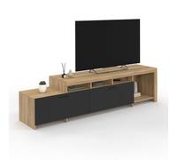 Meuble TV 180 cm MALO bois et placards noirs