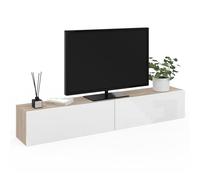 IDMarket - Meuble TV 180 cm Suspendu Elio 2 Portes Bois et Blanc