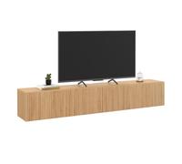 IDMarket - Meuble TV 180 cm Suspendu Juliette Lattes tasseau Coloris chêne | Avec 2 portes