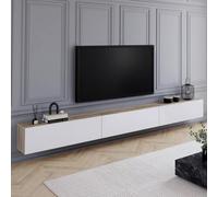 IDMARKET Meuble TV ELIO 300 cm suspendu 3 portes bois et blanc