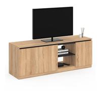 IDMarket - Meuble TV TOMI 3 Portes Bois façon hêtre et Noir 140 cm