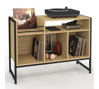 Meuble vinyle, buffet de rangement 100cm DETROIT bois et noir design industriel