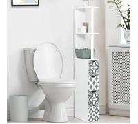 IDMARKET Meuble WC étagère bois WILLY 3 portes blanc et motif carreaux de ciment gris