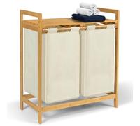 IDMarket - Panier à Linge 2 bacs Bambou BEA Tissu écru