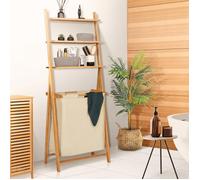 IDMARKET Panier à linge 2 bacs bambou LANA avec étagères tissu écru