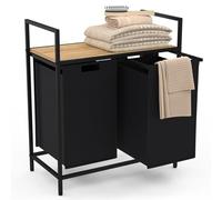 IDMarket - Panier à Linge 2 bacs Detroit Tissu Noir Design Industriel