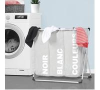 IDMarket – Panier à linge 3 compartiments pliable – Gris