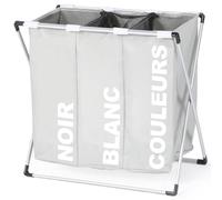 IDMarket - Panier à Linge 3 Compartiments Pliable Gris