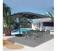 IDMarket - Parasol déporté inclinable Rotatif 360 Calvi Gris 3x4 M avec 4 Dalles et Housse