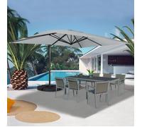 IDMarket - Parasol déporté inclinable Rotatif 360 Calvi Gris Clair 3x4 M avec 4 Dalles et Housse