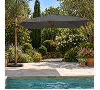 IDMarket - Parasol déporté inclinable Rotatif 360 Calvi Mat Effet Bois et Toile Grise 3X4M avec Housse