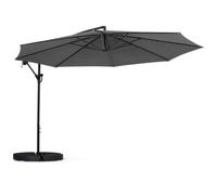 IDMarket - Parasol déporté Rotatif 360 Ajaccio Gris D.3,5M | Avec 4 dalles et 1 housse